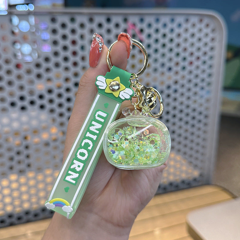 Wholesale Transparent Acrylic Luminous TV Sets with Quicksand Bottle Keychain